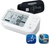 A white Omron M6 COMFORT AFIB upper arm blood pressure monitor with its black cuff, displayed on a white background. Produktbild-Vorschau