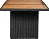 A square outdoor dining table with a wooden top and a woven base. Náhľad obrázku produktu