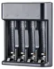 A close-up view of a black battery charger with four AA/AAA batteries inserted. Podgląd zdjęcia produktu