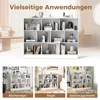 A collage of images showing a white bookshelf in different settings and configurations, with text overlays. Náhľad obrázku produktu