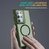Hands holding a green phone case with a clear back and a magnetic ring. Produktbild-Vorschau