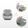 A collage of images showing a child car seat, with close-ups highlighting features and safety information. Produktbild-Vorschau
