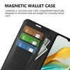 A black wallet case for a phone, showing card slots and a bill compartment. Produktbild-Vorschau