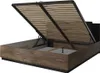 A bed frame with the storage compartment open, showing the slatted base and the wooden interior. Náhled obrázku produktu