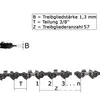 Diagram showing measurements and specifications of a chainsaw chain. Produktbild-Vorschau