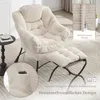 A cream-colored corduroy armchair and ottoman are shown in a living room setting, with close-up insets highlighting features. Produktbild-Vorschau