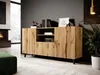 A modern living room with a wooden sideboard, fireplace, and a plant. Náhľad obrázku produktu