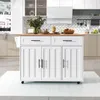 A white kitchen island with a wooden countertop is shown in a kitchen setting. Náhled obrázku produktu
