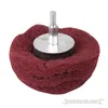 A close-up studio shot of a red abrasive buffing wheel with a silver shank, isolated on a white background. Produktbild-Vorschau