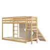 A wooden bunk bed with a slide and ladder. Produktbild-Vorschau