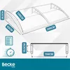 Diagram showing dimensions and features of a door canopy. Anteprima dell’immagine prodotto