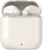 A pair of white wireless in-ear headphones in their charging case. Voir les images du produit