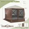 A diagram showing the dimensions of a pop-up gazebo, with various measurements indicated. Below the gazebo, there are images of accessories included with the product. Podgląd zdjęcia produktu