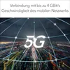 A futuristic depiction of a city skyline at night, overlaid with a glowing network grid and the large text '5G'. Anteprima dell’immagine prodotto