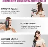 A collage of three images showcasing different hair dryer nozzles and their uses. Produktbild-Vorschau