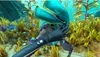 An underwater scene with colorful flora and a creature. Produktbild-Vorschau