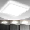 A collage showing a square LED panel light in different lighting conditions and settings. Podgląd zdjęcia produktu