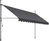 A dark gray awning extended from a support pole, with a crank mechanism visible on the pole. Náhled obrázku produktu