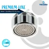 A close-up product shot of a faucet aerator with marketing text and branding. Produktbild-Vorschau