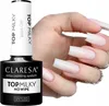 A bottle of Claresa Top Milky No Wipe nail polish is shown next to a hand with long, milky white nails. Náhled obrázku produktu