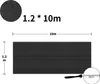 Diagram showing the dimensions of a black shade net, with a close-up of the fabric texture and a detail of the ties. Náhľad obrázku produktu