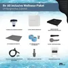 A collage of various accessories for a hot tub or pool, presented on a water-like background. Produktbild-Vorschau
