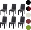 Six gray dining chairs are arranged in two rows of three against a white background. To the right of the chairs are circular swatches of different colors: black, red and black, cream, dark red, and green. Voir les images du produit