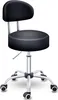 A black rolling stool with a backrest is shown against a white background. Produktbild-Vorschau