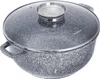 A close-up, studio shot of a speckled gray pot with a glass lid and silver handles, isolated on a white background. Voir les images du produit