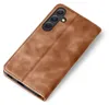 A brown leather flip case for a smartphone is shown against a white background. Produktbild-Vorschau