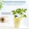 A plant in a pot with a water level indicator, with text explaining its function. Produktbild-Vorschau