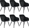 Six black upholstered dining chairs with black metal legs are arranged in two rows of three against a white background. Náhled obrázku produktu