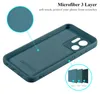 A teal phone case is shown from the inside, with close-up insets highlighting its material and layered construction. Produktbild-Vorschau