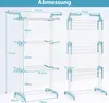 Diagram showing the dimensions of a 3-tier drying rack. Voir les images du produit