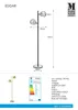 Technical drawing and product information for a floor lamp. Produktbild-Vorschau