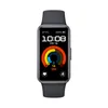 A smartwatch with a dark gray band and a black screen displaying the time, date, and fitness activity rings. Produktbild-Vorschau