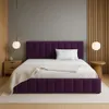 A bedroom scene with a purple upholstered bed as the main focus. Produktbild-Vorschau