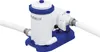 A white and blue pool filter pump with hoses attached, set against a white background. Voir les images du produit