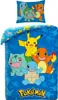 A blue duvet cover and pillowcase set featuring various Pokemon characters. Podgląd zdjęcia produktu