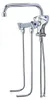 A chrome-plated kitchen faucet with two separate water outlets and flexible hoses. Produktbild-Vorschau
