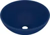 A dark blue ceramic sink with a drain hole in the center. Náhled obrázku produktu