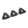 Three black triangular oscillating multi-tool sanding pads are arranged diagonally on a white background. Produktbild-Vorschau
