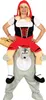 A person wearing a Little Red Riding Hood costume is riding on the shoulders of a wolf costume. Anteprima dell’immagine prodotto