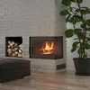 A modern living room corner with a fireplace and a large potted plant. Anteprima dell’immagine prodotto