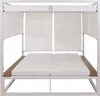 A white metal framed outdoor lounge bed with white cushions and wooden accents. Produktbild-Vorschau