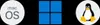 Logos for Mac OS, Windows, and Linux operating systems are displayed against a black background. Produktbild-Vorschau