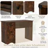 A collage of images showcasing a rustic brown desk with close-ups of its features and a main image of the desk itself. Produktbild-Vorschau