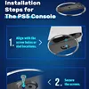 Instructional graphic showing steps to install a PS5 console stand. Produktbild-Vorschau