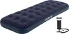 A dark blue inflatable mattress and a black air pump are shown against a white background. Podgląd zdjęcia produktu