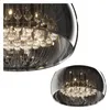 Two views of a round, transparent, silver glass chandelier with multiple light bulbs. Produktbild-Vorschau